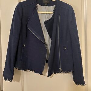 J Crew moto style tweed navy jacket